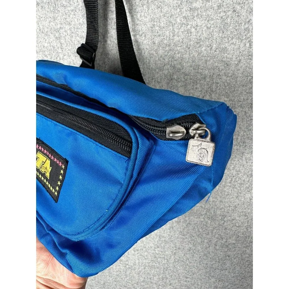 Vintage TA Blue Fanny Pack 90s Retro Multiple Pockets Adjustable Retro‎ Waist - Picture 9 of 16